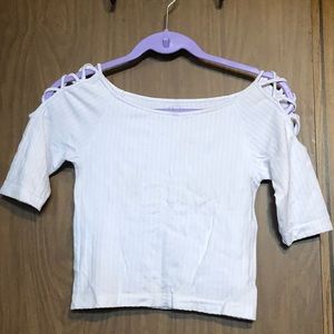 White laced up sleeve top